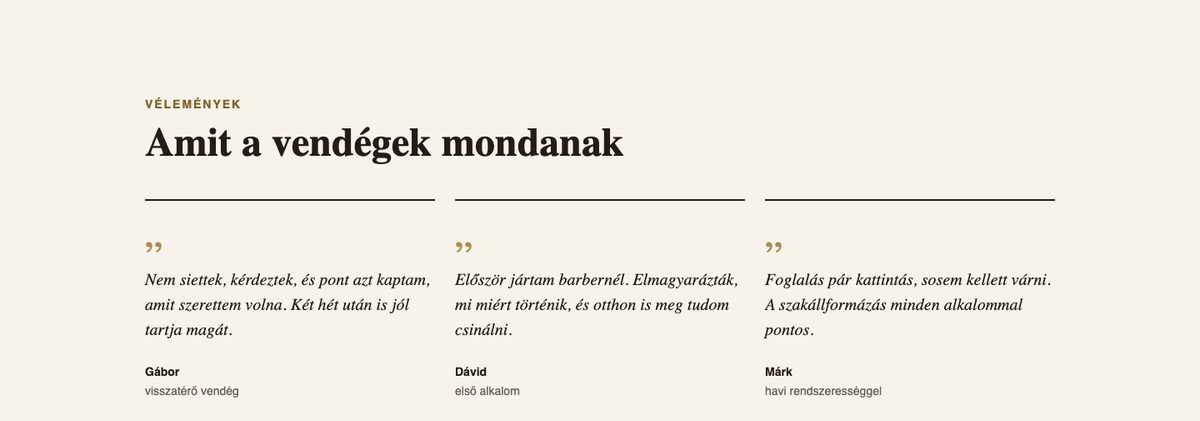 BarberKit — Bizalom és kérdések szekció a NOIR BARBER bemutató oldalán